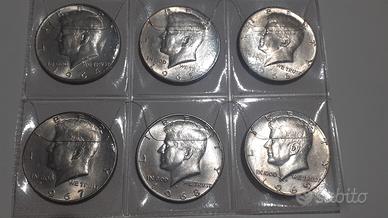 Kennedy 1/2 dollaro argento 6 monete differenti