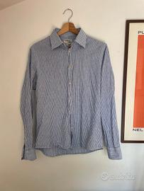 camicia in lino a righe bianche e blu tg S