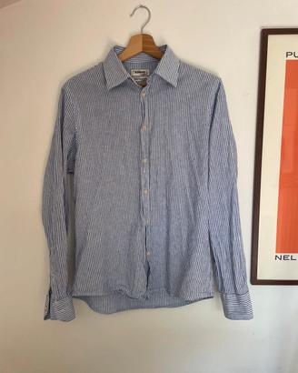 camicia in lino a righe bianche e blu tg S