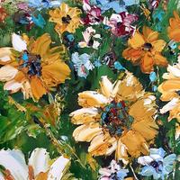 Quadro paesaggio fiori tempera su tela - 65x75 cm