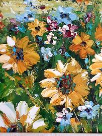 Quadro paesaggio fiori tempera su tela - 65x75 cm