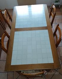 Tavolo in rovere massiccio con inserti in cotto ve