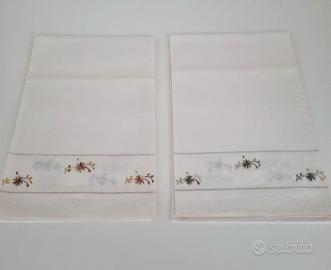 Asciugamani in puro lino 2 coppia ricamati a mano