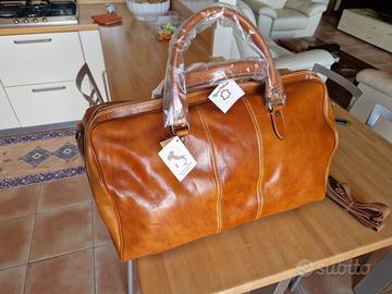 BORSONE BORSA VERA PELLE DA VIAGGIO NUOVO ITALIANO