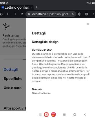letto da campeggio 