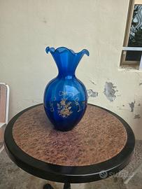vaso blu vetro soffiato 