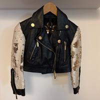 Giacca Biker Nera con Maniche Paillettes