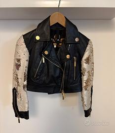 Giacca Biker Nera con Maniche Paillettes