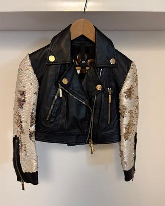 Giacca Biker Nera con Maniche Paillettes