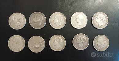 Lotto 10 Monete 5 Pesetas Argento