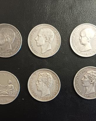 Lotto 10 Monete 5 Pesetas Argento