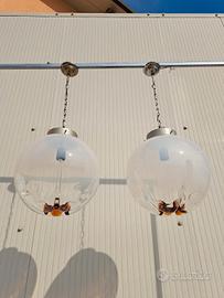 coppia lampadari sfera vetro anni 70 stile Mazzega