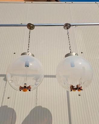 coppia lampadari sfera vetro anni 70 stile Mazzega