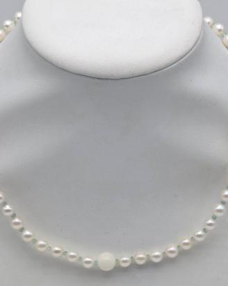 Collana perle Akiyama, smeraldi e corallo misu