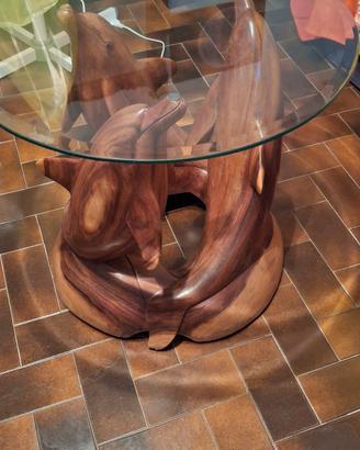 tavolino in legno massello con fantasia delfini