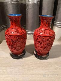 Coppia vasi cinesi in lacca rossa, anni 50-60