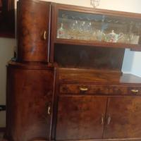 credenza Art Decò in radica con mobile bar  in agg