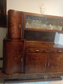 credenza Art Decò in radica con mobile bar  in agg