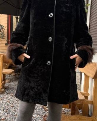 Pelliccia vera teddy montone Volpe nero cappuccio