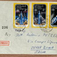 Busta da Bucarest a Roma con 3 valori sp. Apollo