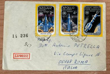 Busta da Bucarest a Roma con 3 valori sp. Apollo