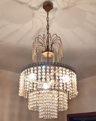 Lampadario vintage cristallo e metallo funzionante