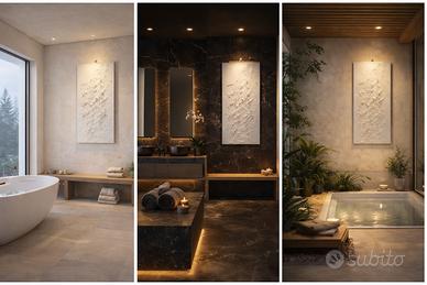 Sayan – Scultura da parete in cemento bianco e oro