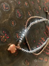 Bracciale doppio con cuore e strass