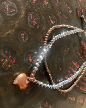 Bracciale doppio con cuore e strass