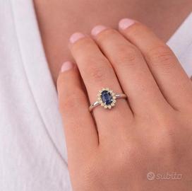 Anello elegante in oro bianco zaffiro,diamanti IGI