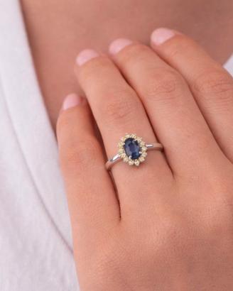 Anello elegante in oro bianco zaffiro,diamanti IGI