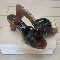 Zoccoli Replay Blue Jeans in legno e pelle – tagli