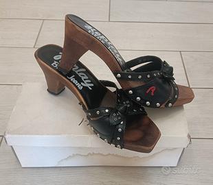 Zoccoli Replay Blue Jeans in legno e pelle – tagli