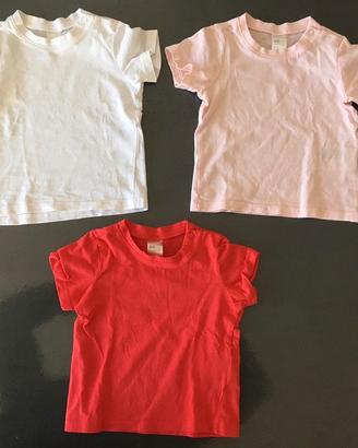 Tre T-shirts bambina H&M rossa, rosa e bianca