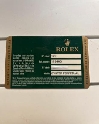 Garanzia rollex 116400