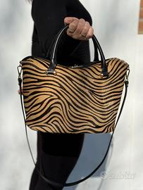 Borsa in cavallino e pelle nera