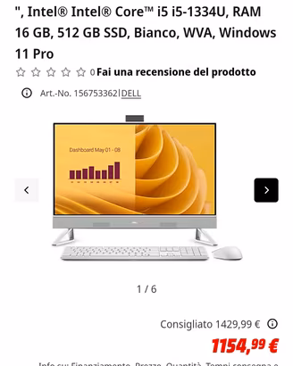 DELL AIO 27" SSD 512 GB RAM 16 GB NUOVO GARANZIA