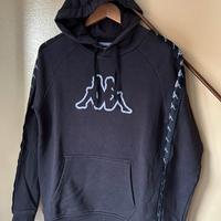 Kappa – Felpa nera cappuccio bande laterali