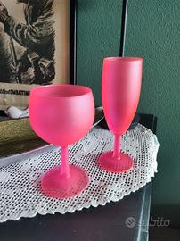 bicchieri calici in vetro rosa fluo satinato