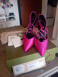 GUCCI Decolleté in raso di seta fucsia NUOVE