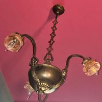 Lampadario in ottone e in vetro di Murano