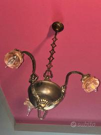 Lampadario in ottone e in vetro di Murano