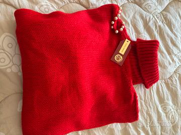 Maglione dolce vita rosso con perline bianche