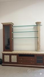 Mobile in legno, colonna e ripiani in marmo