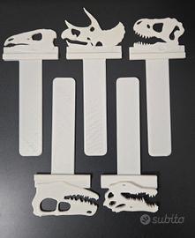 Collezione 5 segnalibri a forma teschi dinosauri