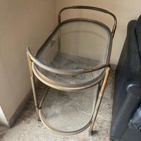 Tavolino/carrellino vintage in vetro e ottone