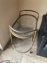 Tavolino/carrellino vintage in vetro e ottone