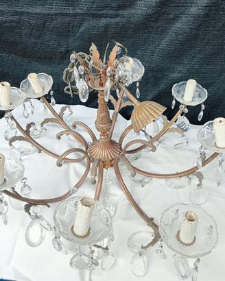 LAMPADARIO VINTAGE CON OTTO BRACCIA E CON GOCCE 