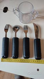 Set 4 posate manico grosso , più bicchiere