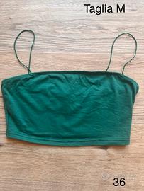 Top crop vintage verde bosco a spalline sottili